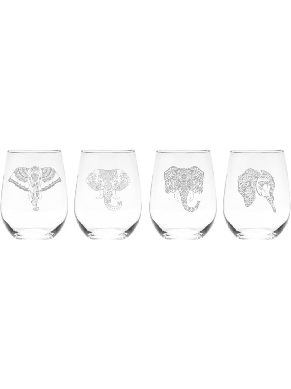 Set of 4 Elephant Stemless Wine Glasses - Perfect Gift for Elephant Lovers